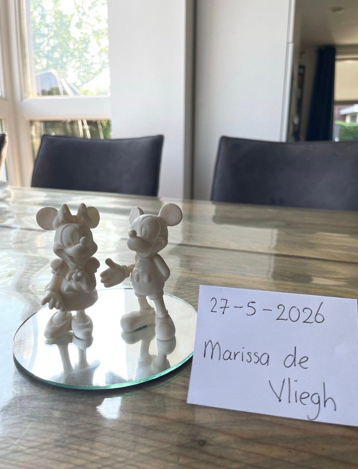 Mickey en Minnie Mouse beeldjes op spiegel, Ophalen, Mickey Mouse, Gebruikt, Beeldje of Figuurtje