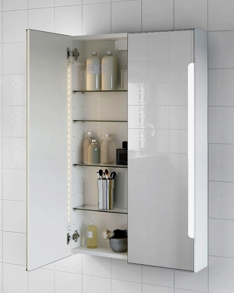 Badkamerspiegelkast  met geïntegr. verlichting, Ophalen, 50 tot 100 cm, Minder dan 25 cm, Minder dan 100 cm