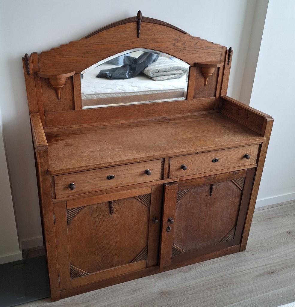Antiek dressoir met spiegel - Eikenhout, Antiek en Kunst, Antiek | Meubels | Kasten, Ophalen