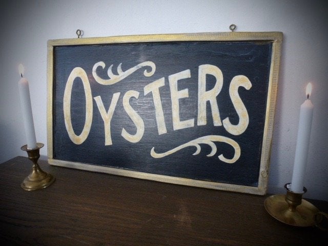 Houten paneel / bord / antiek / Oysters / oester / vintage, Reclamebord, Ophalen of Verzenden, Zo goed als nieuw, B6