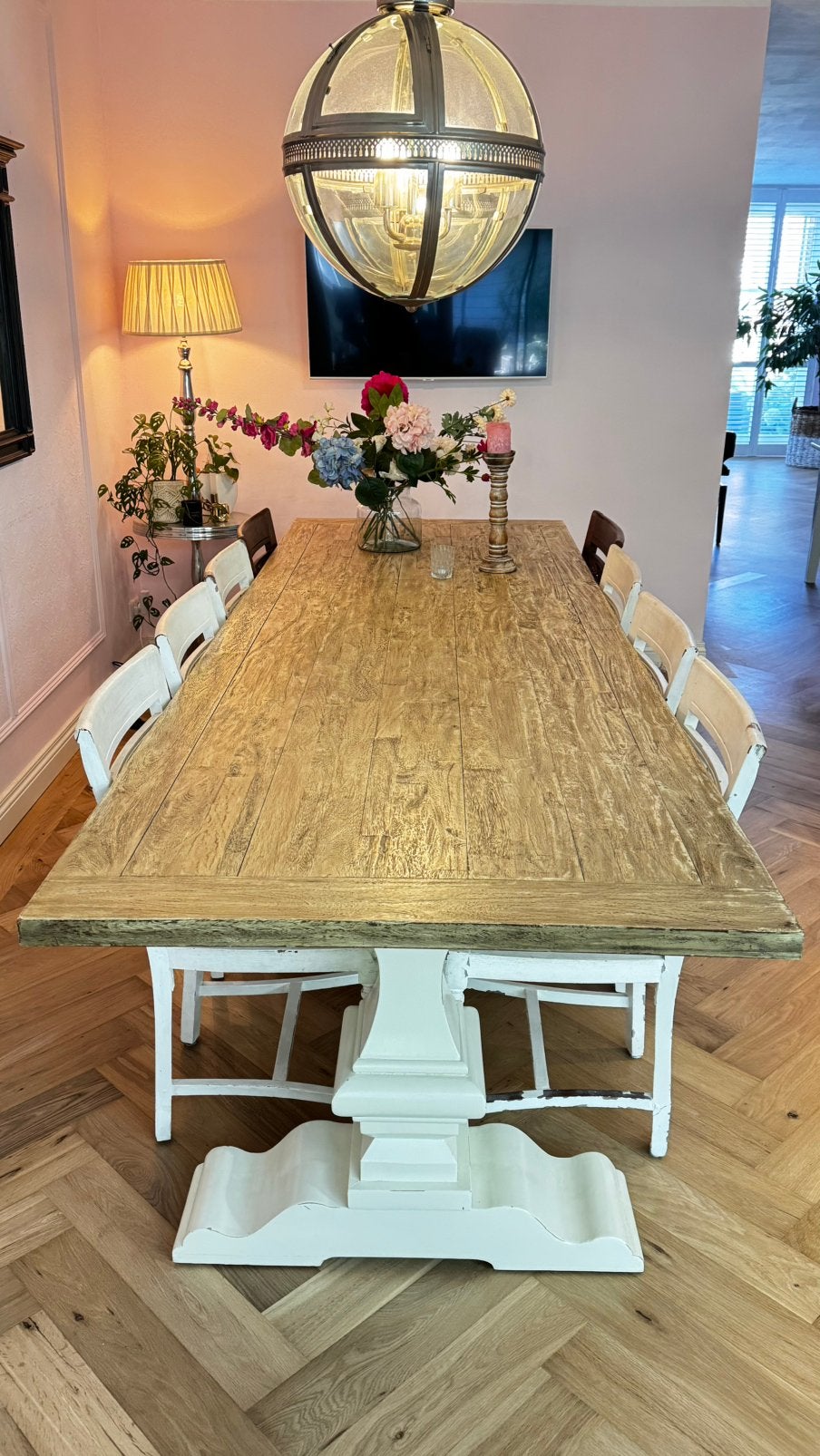 Ibiza stijl gelamineerd/houten eettafel 300x100, Huis en Inrichting, Ophalen, Gebruikt, 200 cm of meer, 50 tot 100 cm
