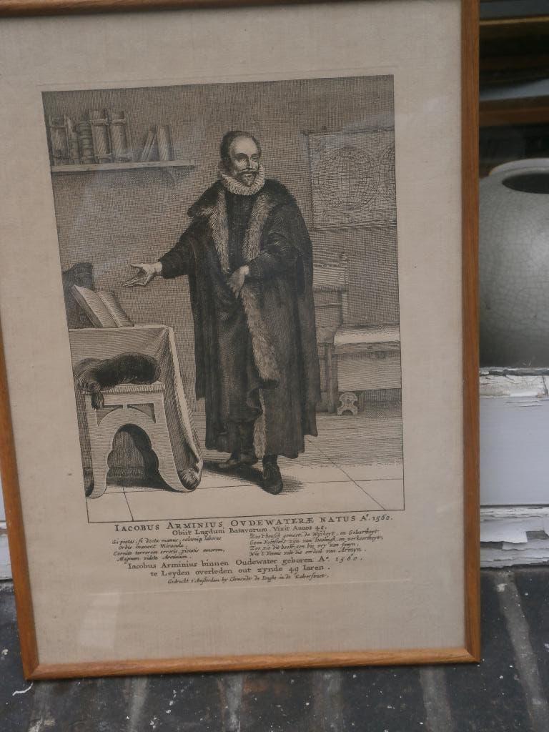 Armenius Oudewater, gravure van een bekende Remonstrant, Antiek en Kunst, Ophalen of Verzenden, Religie, Gravure