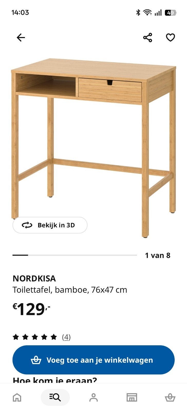 IKEA kaptafel / bureau bamboe, Ophalen, Zo goed als nieuw
