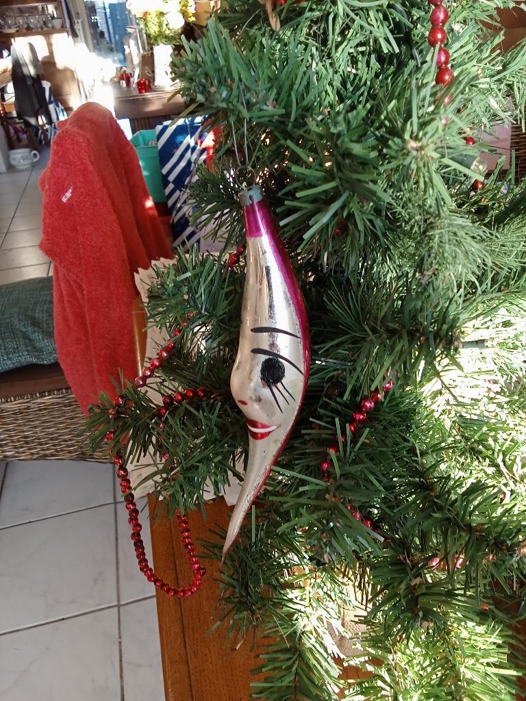 oude kerstbal dun glas van roze maan, Diversen, Kerst, Gebruikt, Ophalen of Verzenden