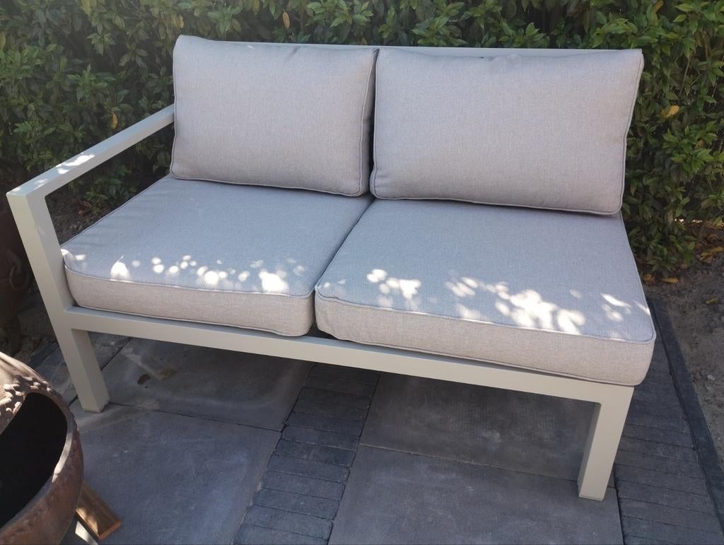 Nieuwe 2-zits loungebank - Aluminium met kussens grijs, Loungeset, Bank, Ophalen, 2 zitplaatsen