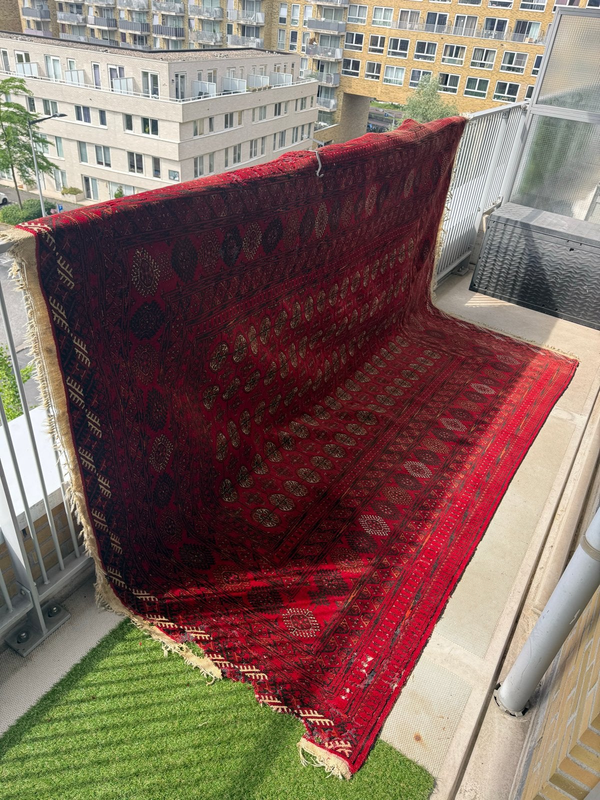Prachtig handgeknoopt Perzisch tapijt - Rood met patronen, Ophalen, Gebruikt, 100 tot 150 cm, 200 cm of meer