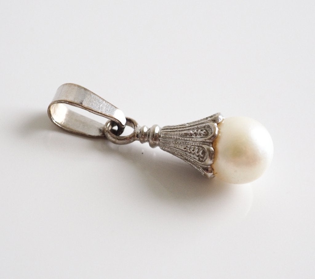 18 krt witgouden hanger met parel, Gebruikt, ., Ophalen of Verzenden, .