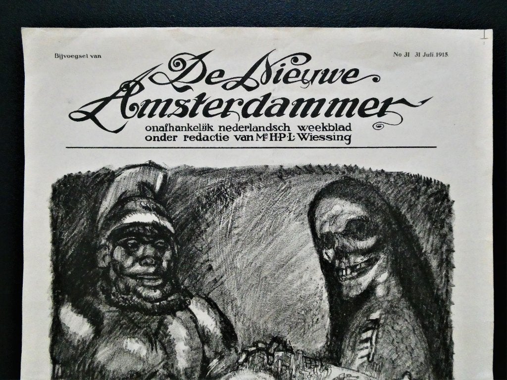 Spotprent litho Jan Sluijters De Nieuwe Amsterdammer 1915, Ophalen of Verzenden