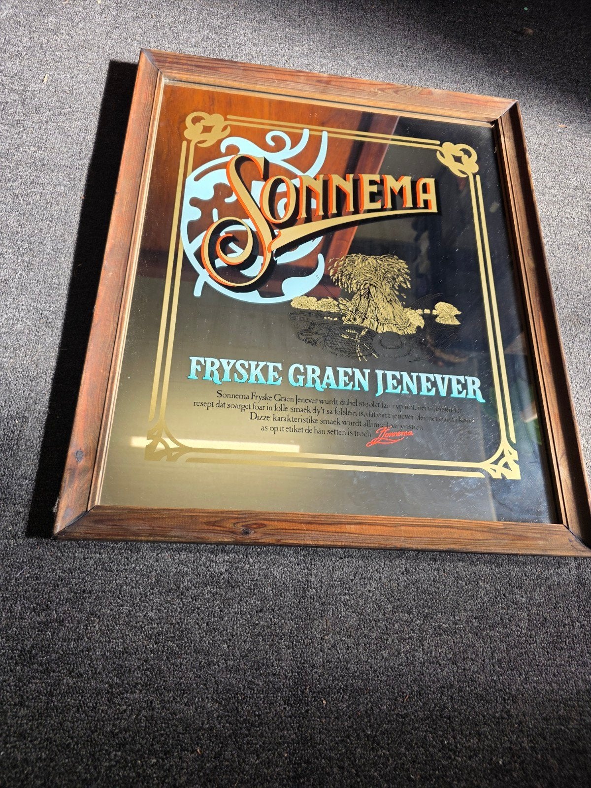 Vintage Sonnema Frysk Graan Jenever Spiegel Reclamebord, Ophalen