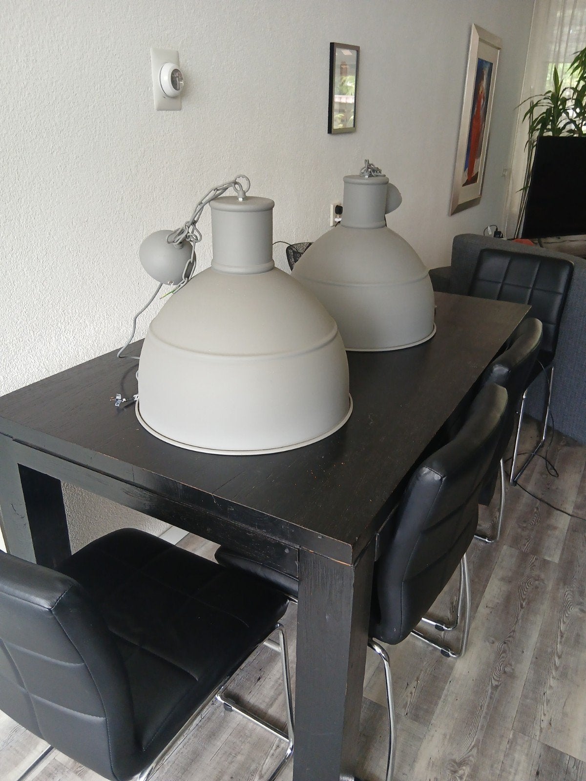 Set van 2 industriële hanglampen, grijs, metaal, Ophalen, Gebruikt, E27 (groot), Metaal