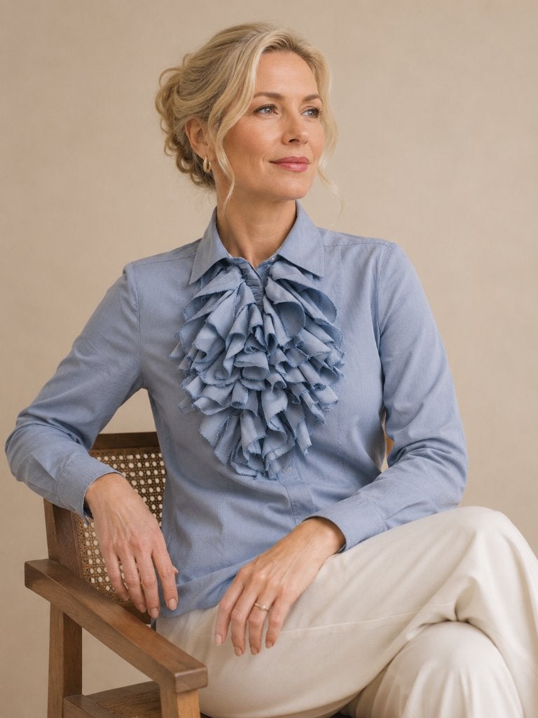 Max Mara blouse met ruches, Verzenden, Zo goed als nieuw, Maat 38/40 (M), Blauw