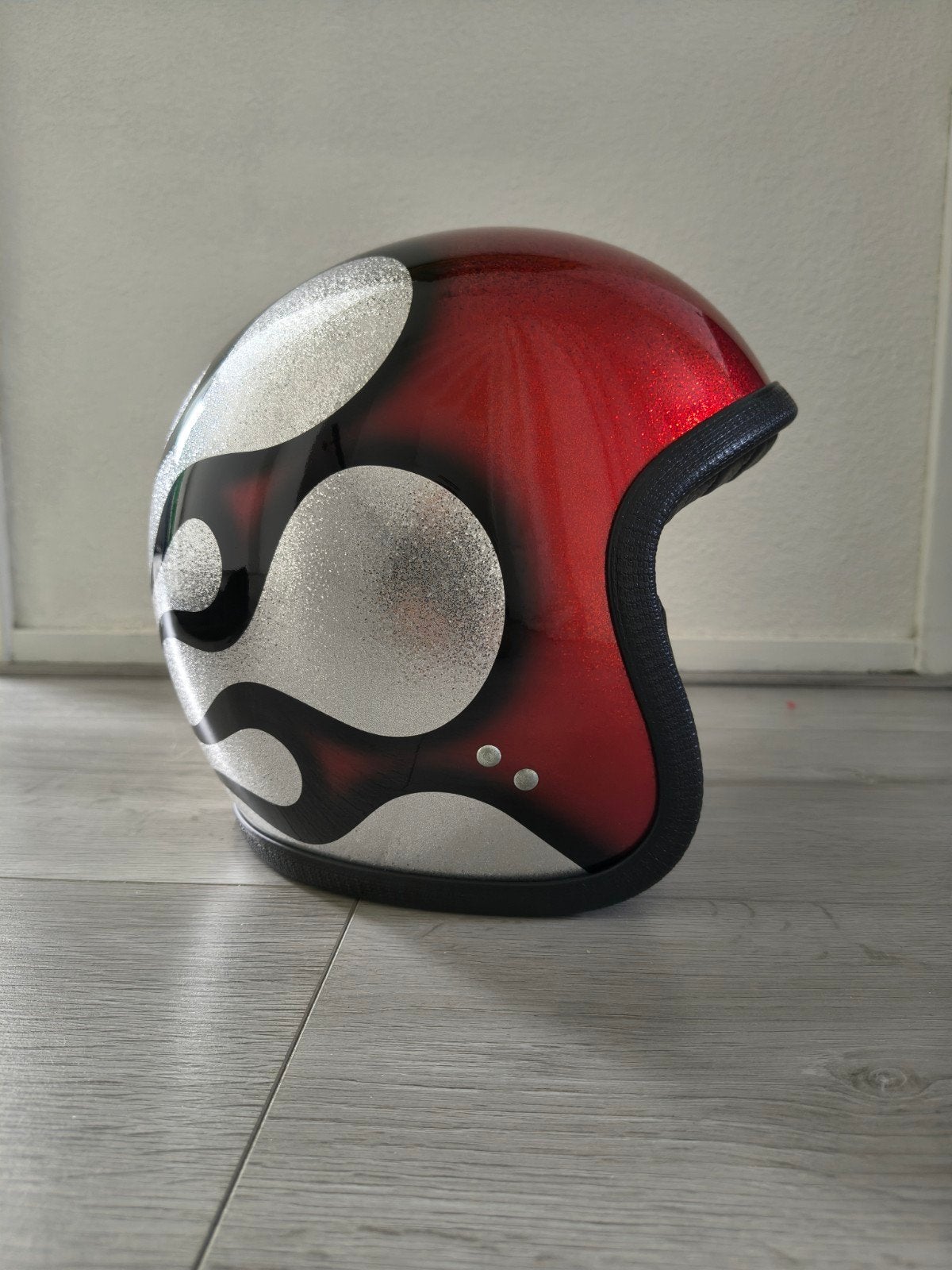 Davida Speedster V3 Jethelm - Maat M - Zilver/Rood Vlammen, Motoren, Overige merken, M, Heren, Jethelm