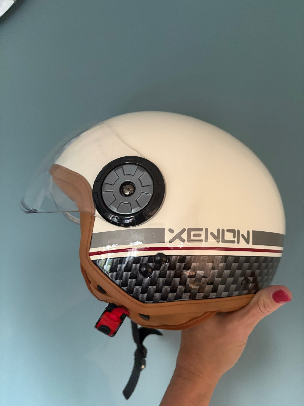 Xenon Scooterhelm - Crème/Bruin - Maat L (59-60), Fietsen en Brommers, Ophalen of Verzenden, Zo goed als nieuw, Large