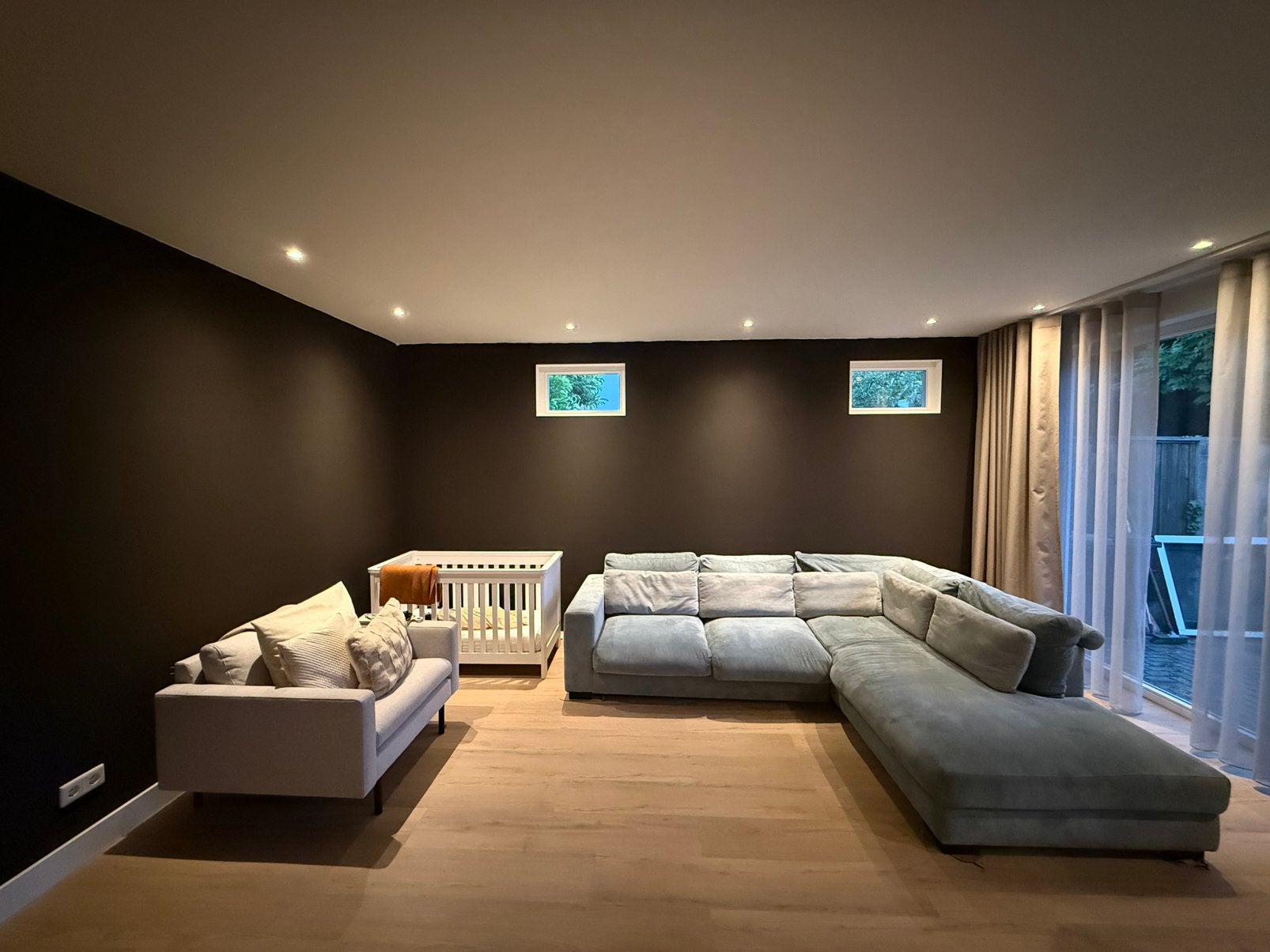 Hoekbank 275x220x90cm grijs / ijsblauw, Ophalen, Zo goed als nieuw