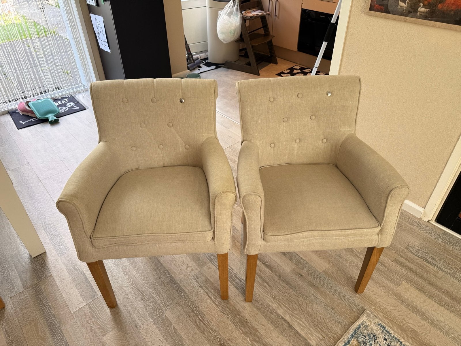Prachtige Riviera Maison eetkamerstoelen +bankje, Ophalen, Twee, Bruin, Stof