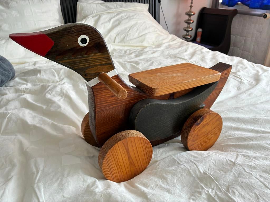 Houten loopeend - Vintage loopvoertuig eend, Ophalen of Verzenden, Gebruikt, Rij- of Hobbelspeelgoed