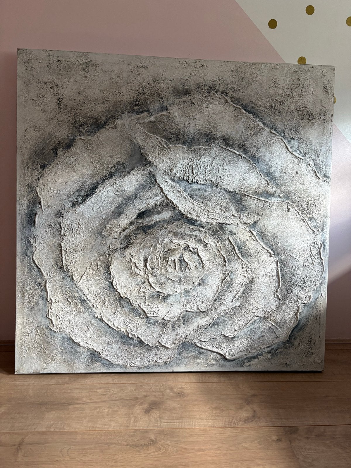 Abstract schilderij met textuur - Witte roos (1m x 1m), Ophalen