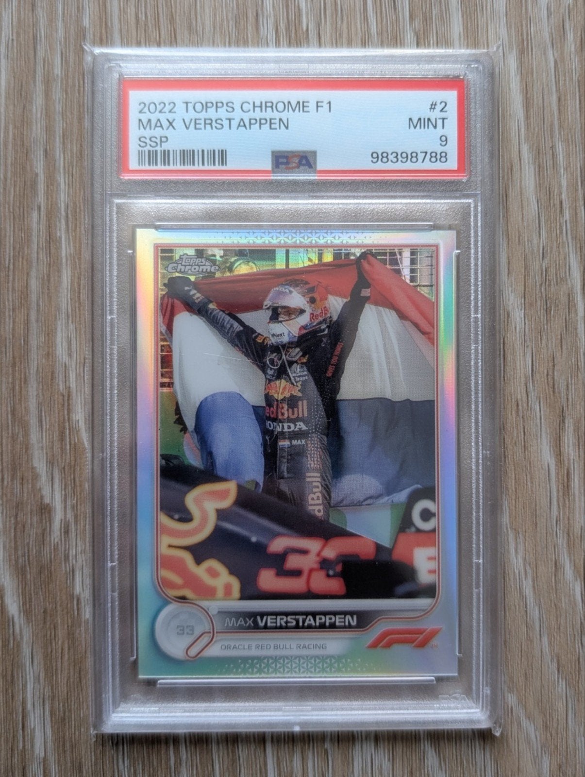 2022 topps chrome max verstappen #2 IV eerste Zandvoort PSA9, Verzamelen, Ophalen of Verzenden, Zo goed als nieuw, Formule 1