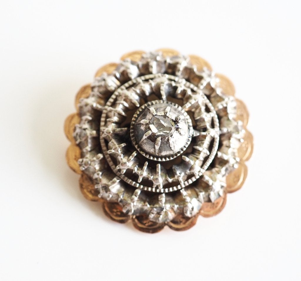 Grote gouden broche met roosdiamant, Ophalen of Verzenden, Goud, Broche, Met edelsteen