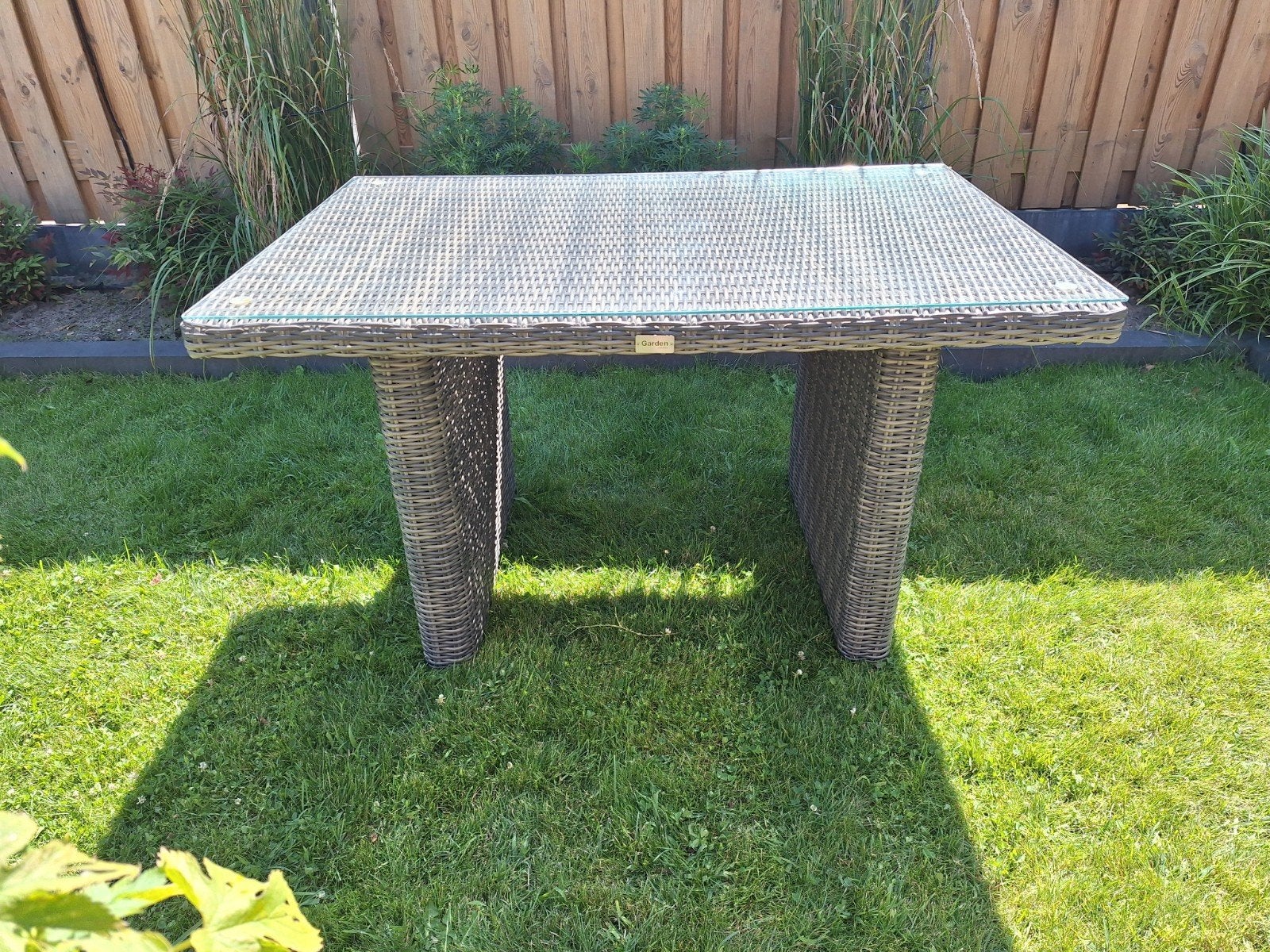 Wicker tuintafel met glazen blad - Garden Collection, Ophalen, Gebruikt, Rechthoekig, Wicker