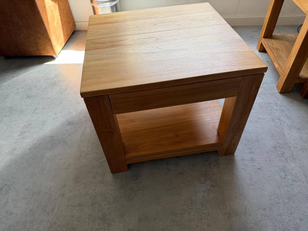 Teakhouten bijzettafeltje met lade, Vierkant, 55 tot 75 cm, Zo goed als nieuw, Teak