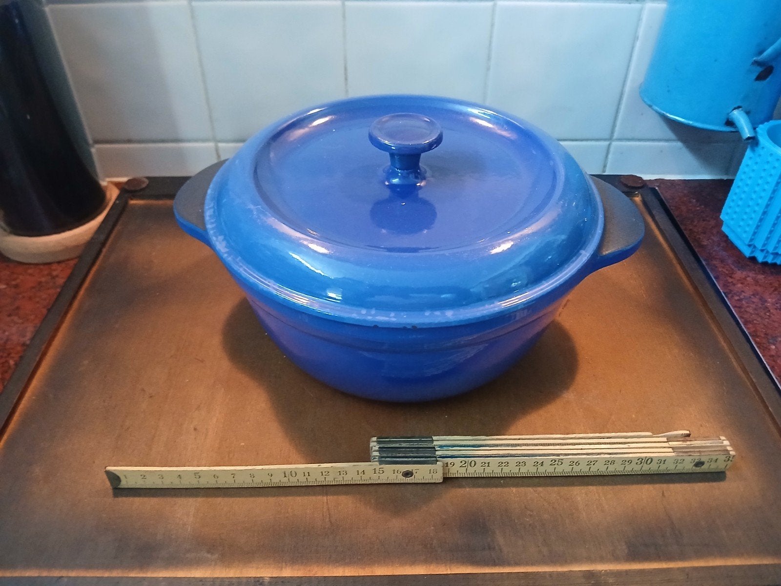 Blauwe gietijzeren braadpan met deksel - 24 cm, Ophalen of Verzenden