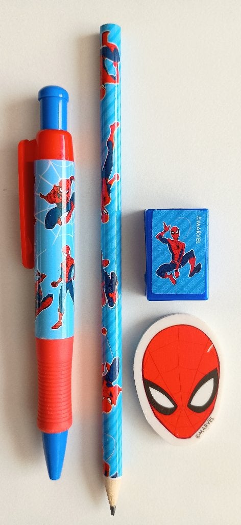 Spiderman pen-potlood-gum-puntenslijpersetje, Ophalen of Verzenden, Zo goed als nieuw