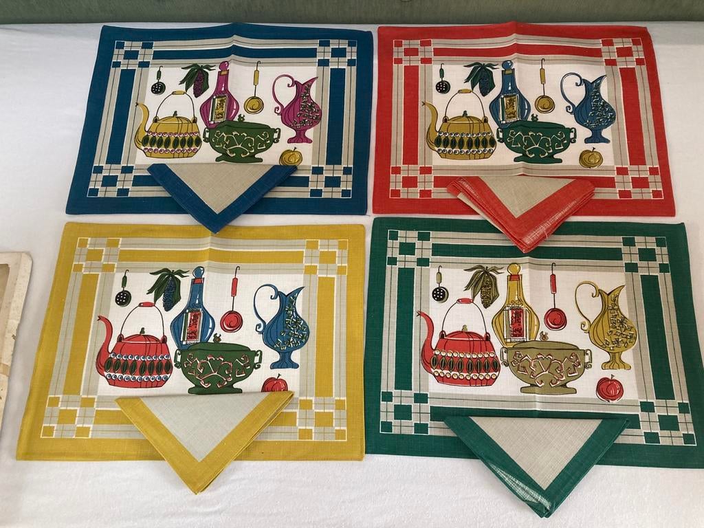 Retro 4 Placemats Servetten in OVP Tekolin Tafeltextiel, Verzamelen, Verzenden, Huis en Inrichting