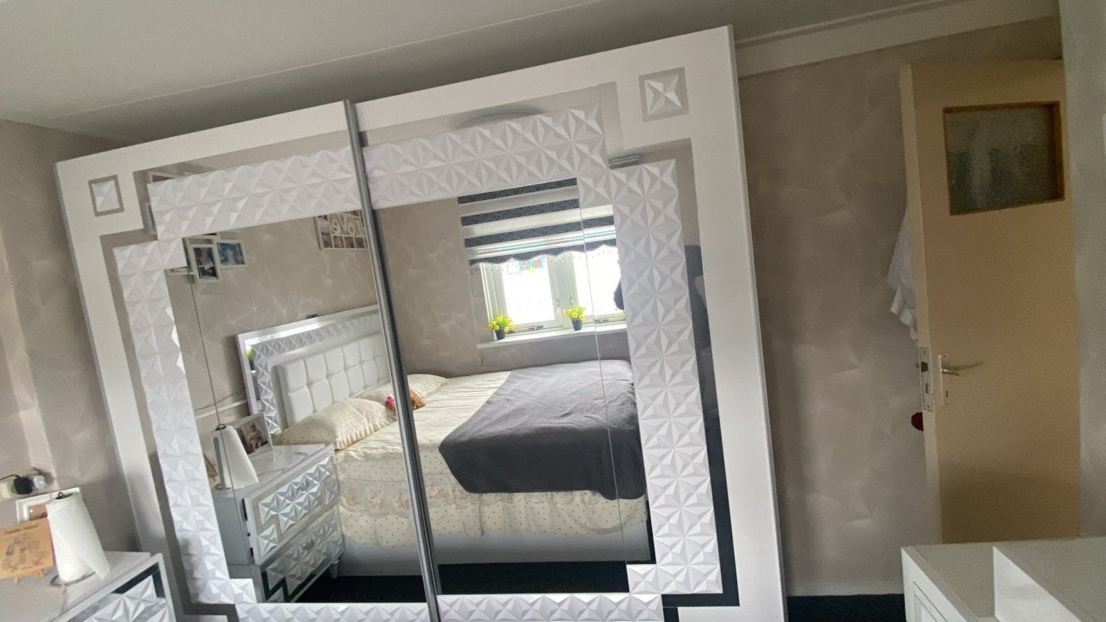 Complete Witte Slaapkamer Set met Spiegels en Lades, Ophalen, Gebruikt, Tweepersoons