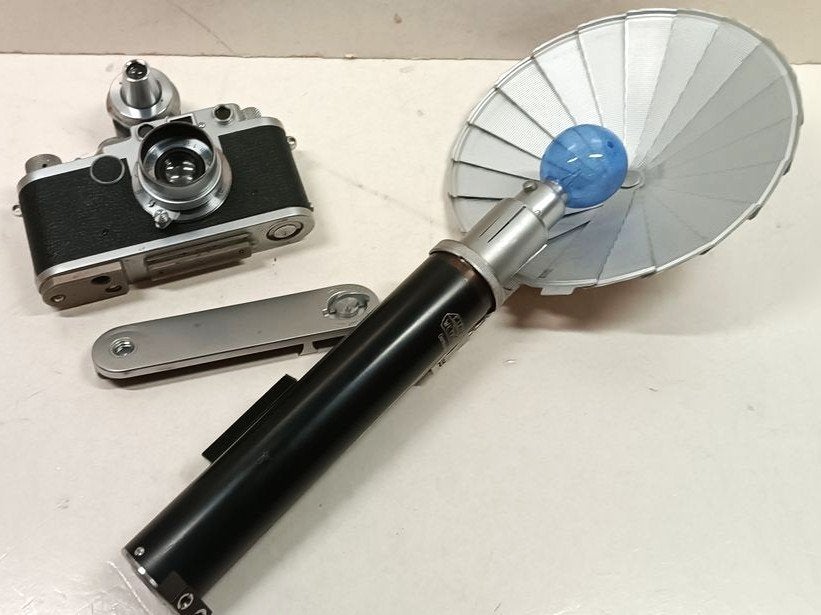 Leitz Leica IIf M39, Elmar 3,5f50, Sucher und Blitzanlage, Verzamelen, Ophalen of Verzenden, 1940 tot 1960, Fototoestel