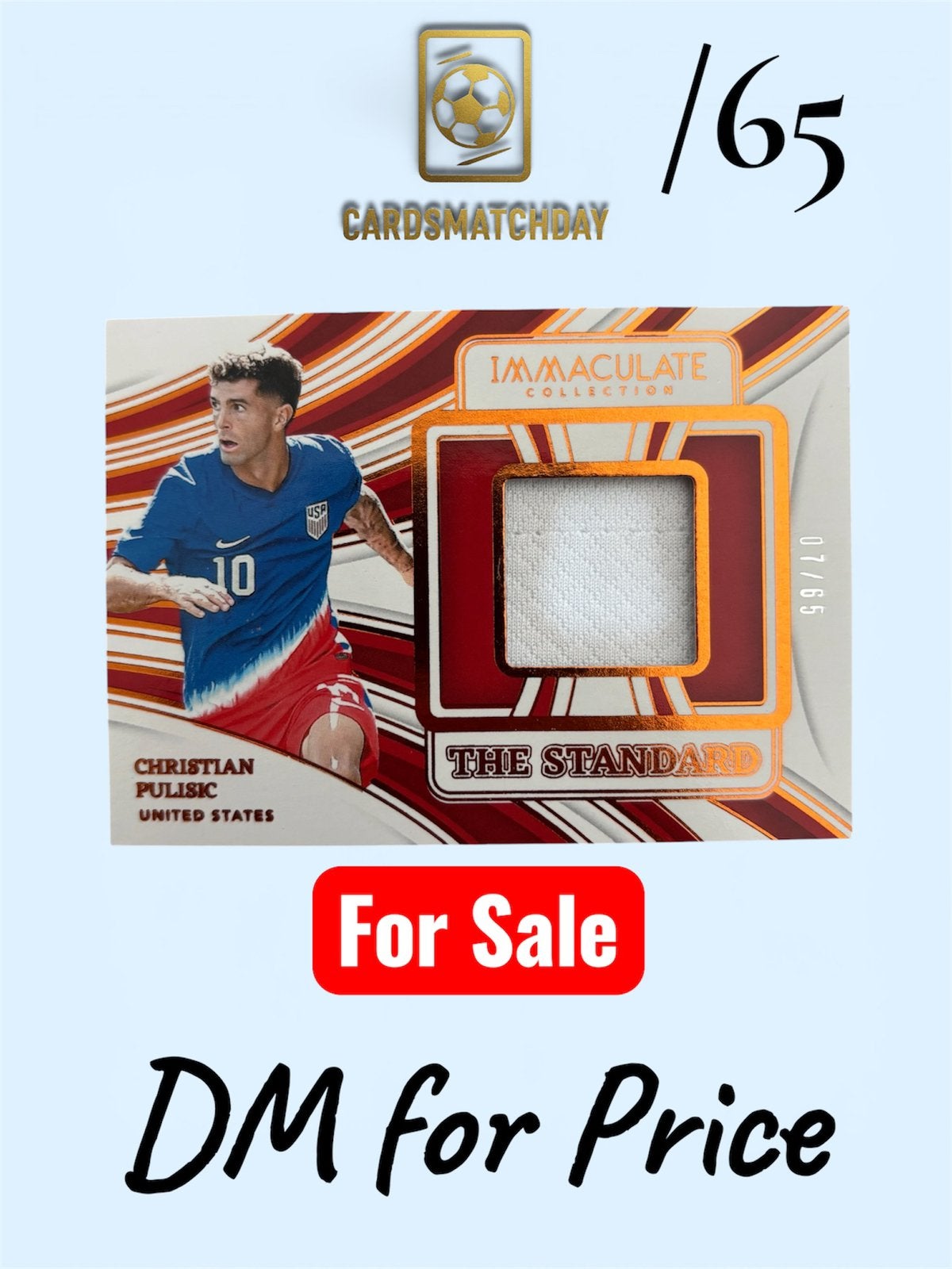 Christian Pulisic Immaculate patch card /65 USA Panini, Ophalen of Verzenden, Zo goed als nieuw, Buitenlandse clubs, Poster, Plaatje of Sticker
