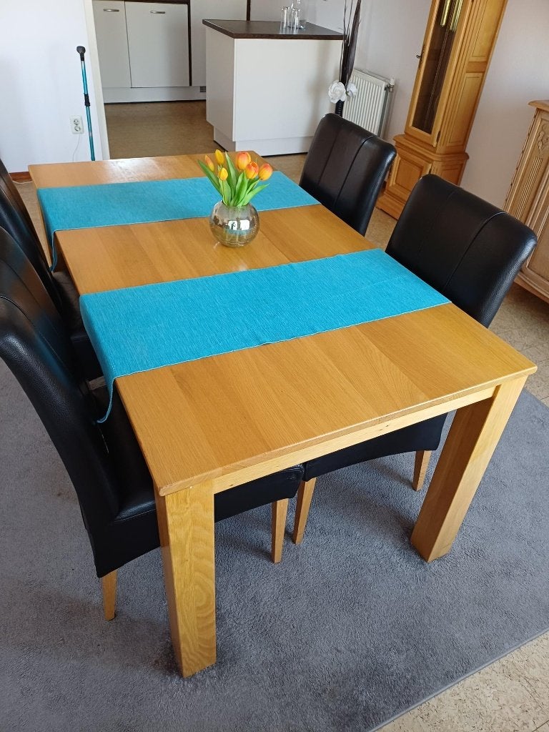 Eethoek compleet of zonder stoelen massief eiken, Ophalen, Gebruikt, 4 tot 6 stoelen