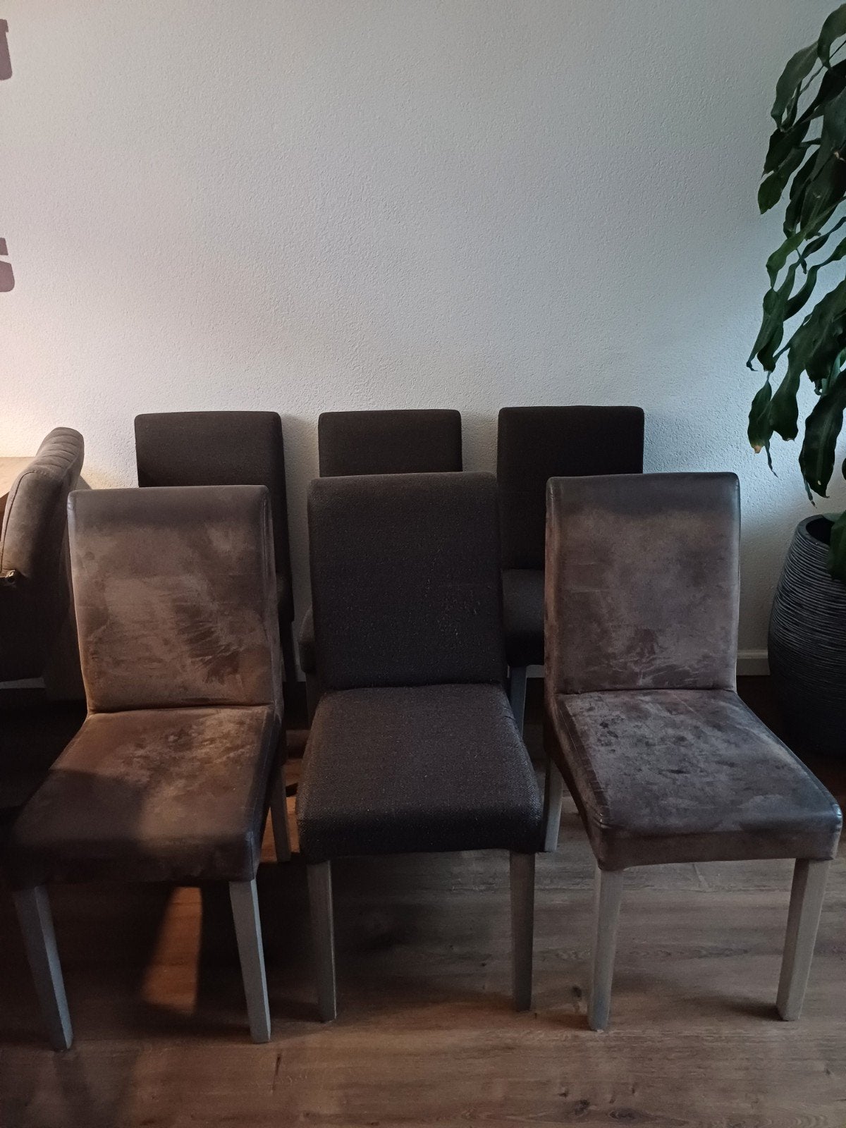 6 bruinkleurige eetkamerstoelen, Huis en Inrichting, Ophalen, Gebruikt, Bruin, Stof