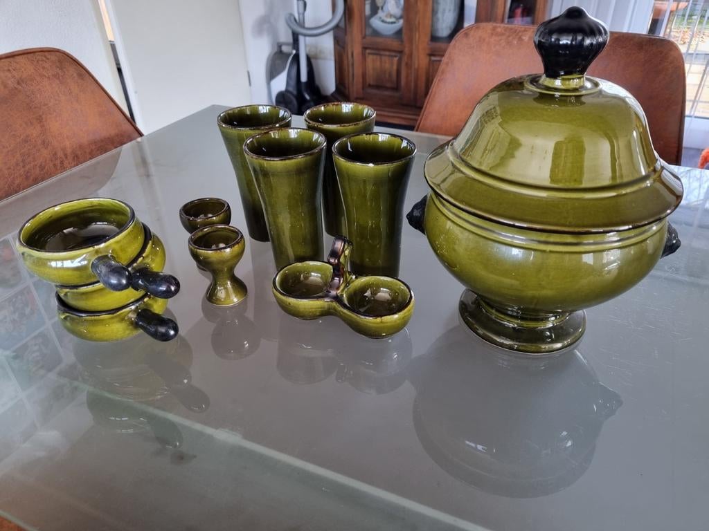 Groen vintage jaren '60 Poet Laval servies - 19-delig, Ophalen