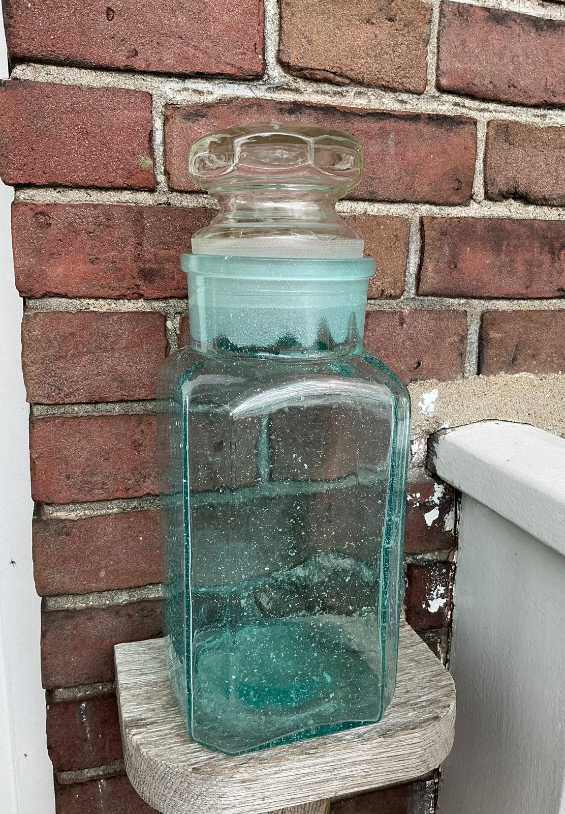 Turquois / blauwe oude stopfles of snoeppot. Incl stop 32 cm, Antiek en Kunst, Antiek | Glas en Kristal, Ophalen of Verzenden