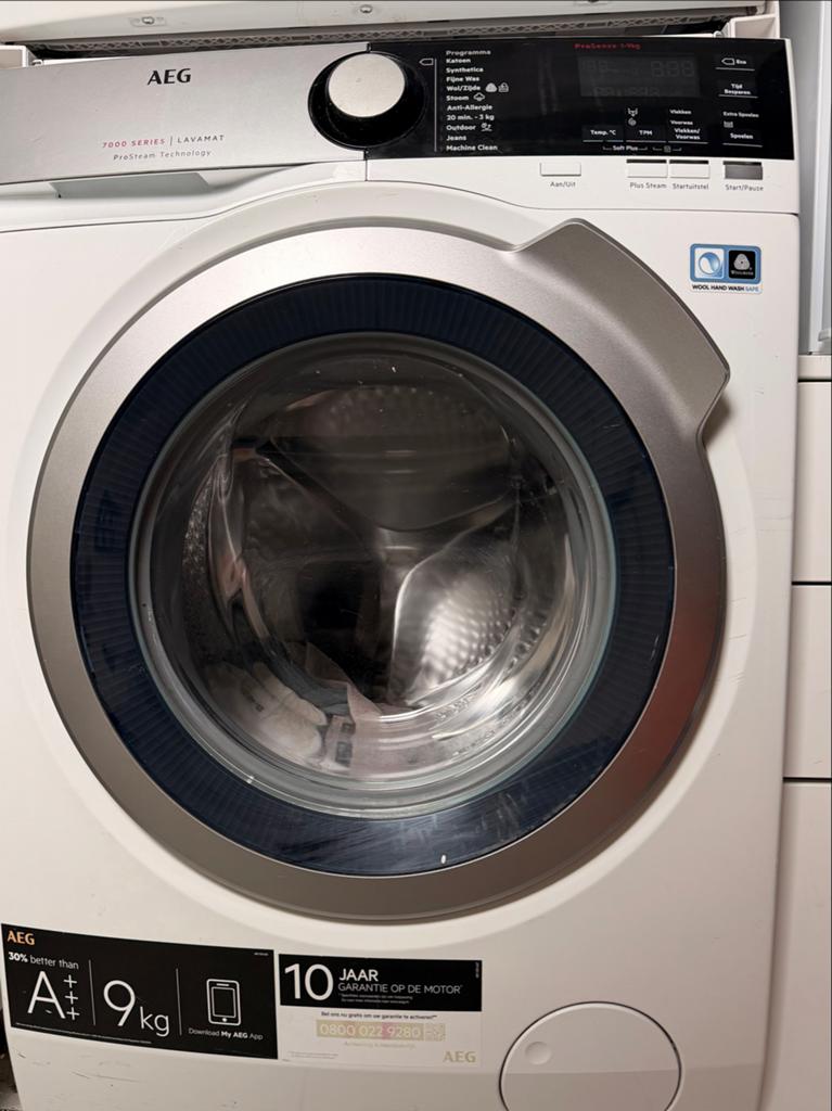 AEG Wasmachine en Droger Set (8 jaar oud) incl. tussenstuk, Witgoed en Apparatuur, 8 tot 10 kg, Ophalen of Verzenden, Gebruikt