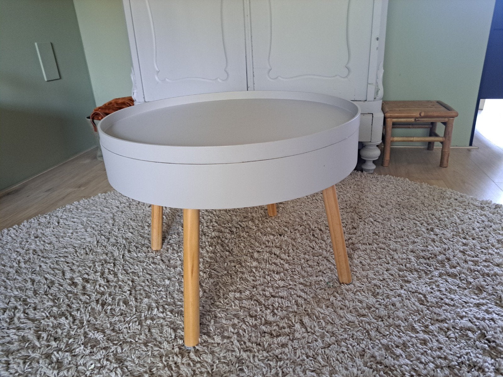 Houten salontafel met opbergvak, Ophalen, 50 tot 100 cm, Rond, 50 tot 100 cm