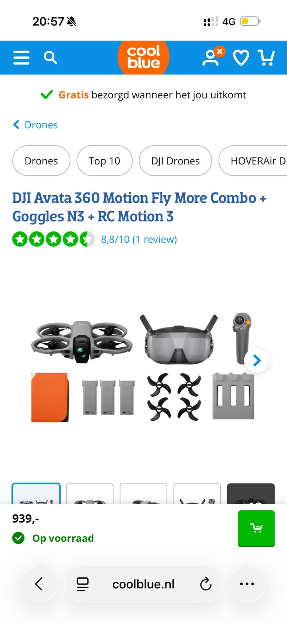 DJI Avata 360 Motion Fly More Combo + Goggles N3 + RC Motion, Audio, Tv en Foto, Drones, 250 tot 900 gram, Cameradrone, Zo goed als nieuw