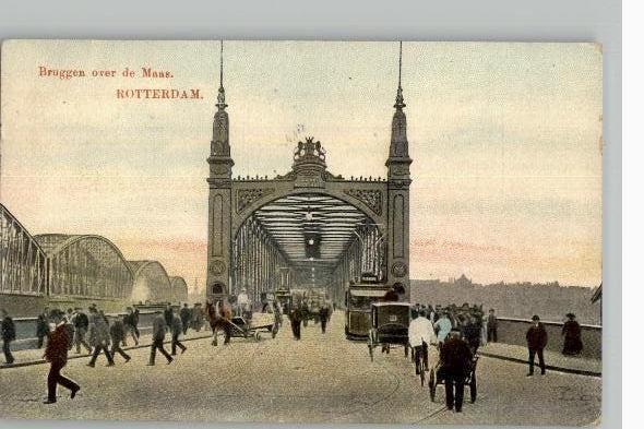 Rotterdam bruggen over de Maas zeer levendig st 1915, Verzenden, Voor 1920, Gelopen, Zuid-Holland