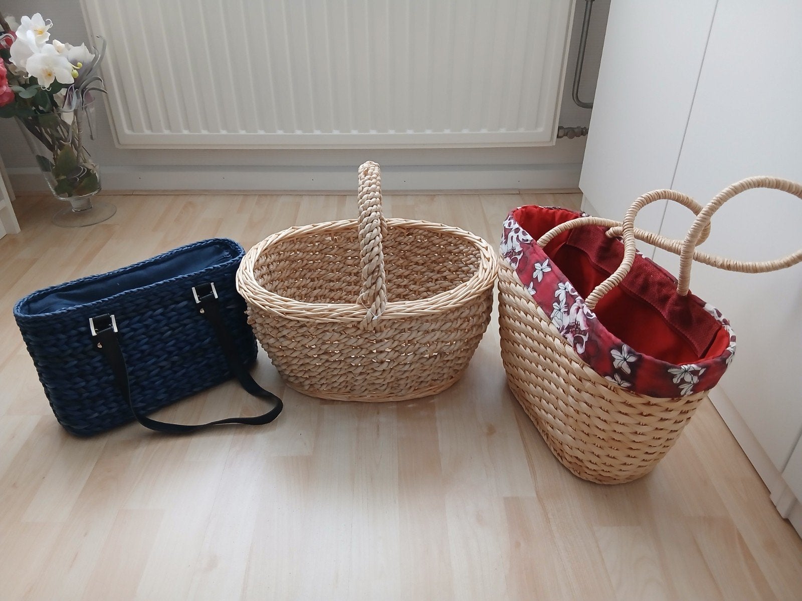 Set van 3 rieten manden - zo goed als nieuw, Ophalen, Mand, Riet, Met handvatten