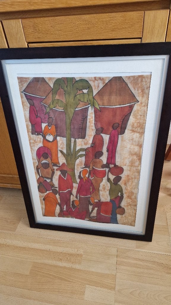 afrikaanse schilderkunst in moderne lijst, Antiek en Kunst, Curiosa en Brocante, Ophalen of Verzenden