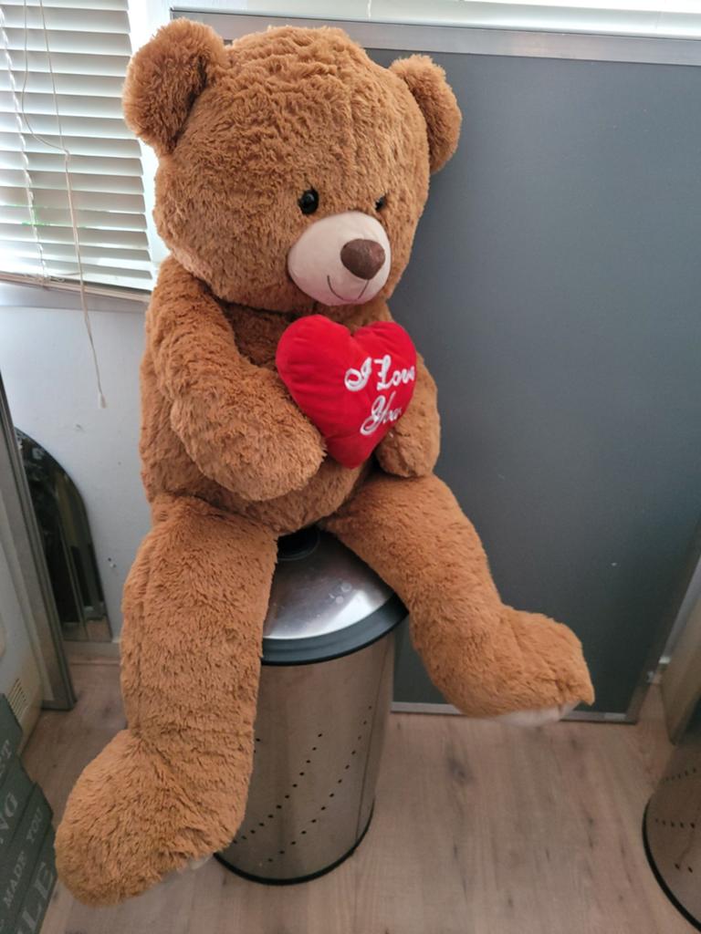 Grote Pluche Beer 1 Meter met 'I Love You' Hart, Kinderen en Baby's, Speelgoed | Knuffels en Pluche, Ophalen, Beer, Zo goed als nieuw