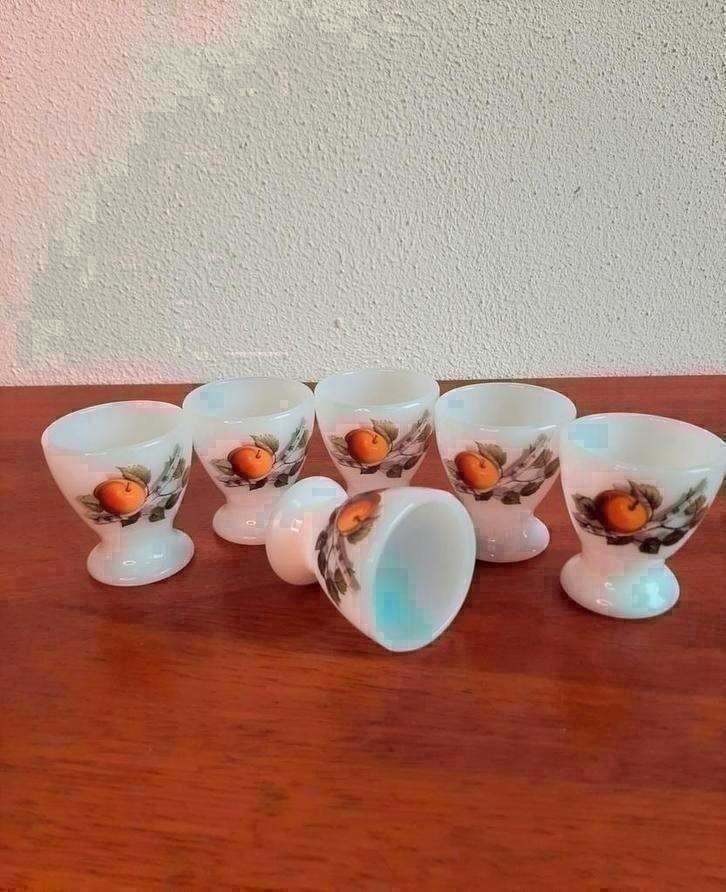 Retro set van 6 Arcopal fruit de france eierdopjes, Ophalen of Verzenden, Zo goed als nieuw