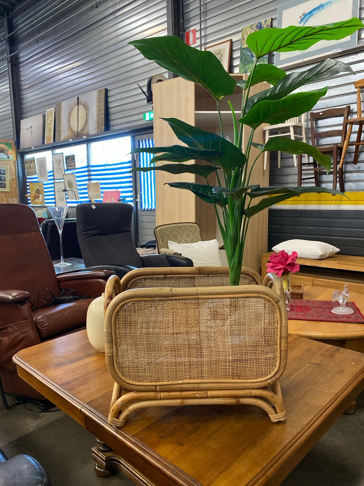 Vintage rotan plantenbak, Gebruikt, ., Ophalen of Verzenden, .