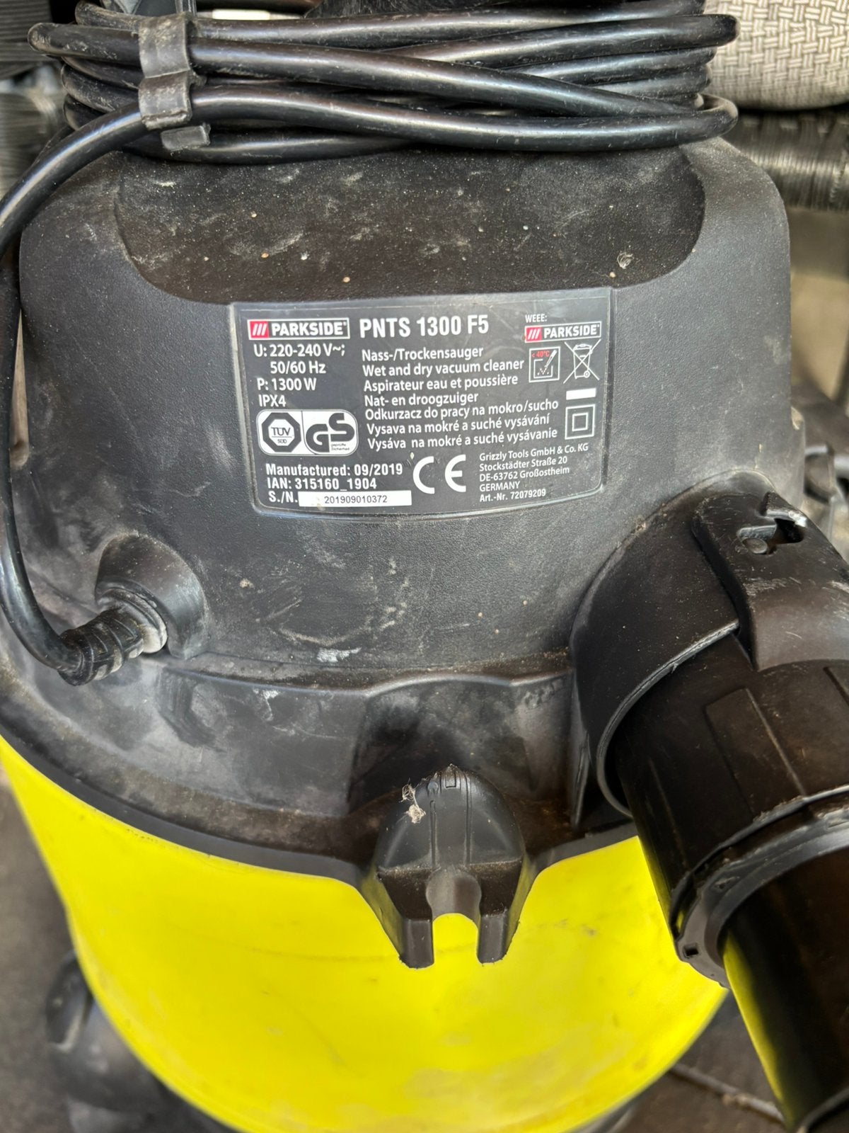 Te koop Parkside 1300W nat/droogzuiger., Ophalen, Gebruikt, Waterstofzuiger