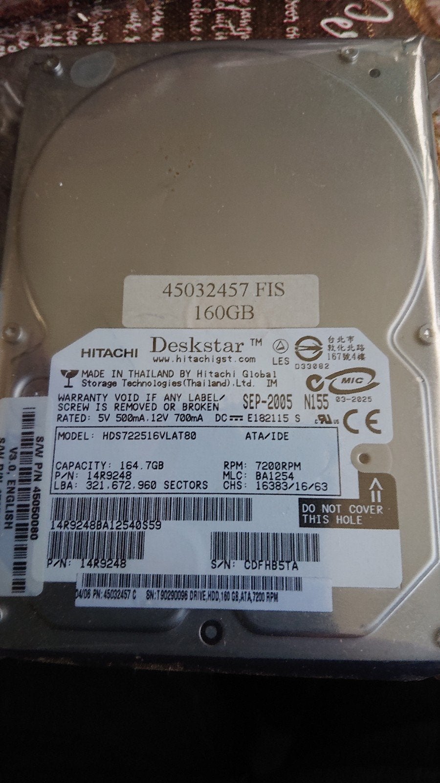 Hitachi 160 Gb 3,5 inch ide harddisk 7200 rpm, Intern, HDD, Refurbished, Ophalen of Verzenden
