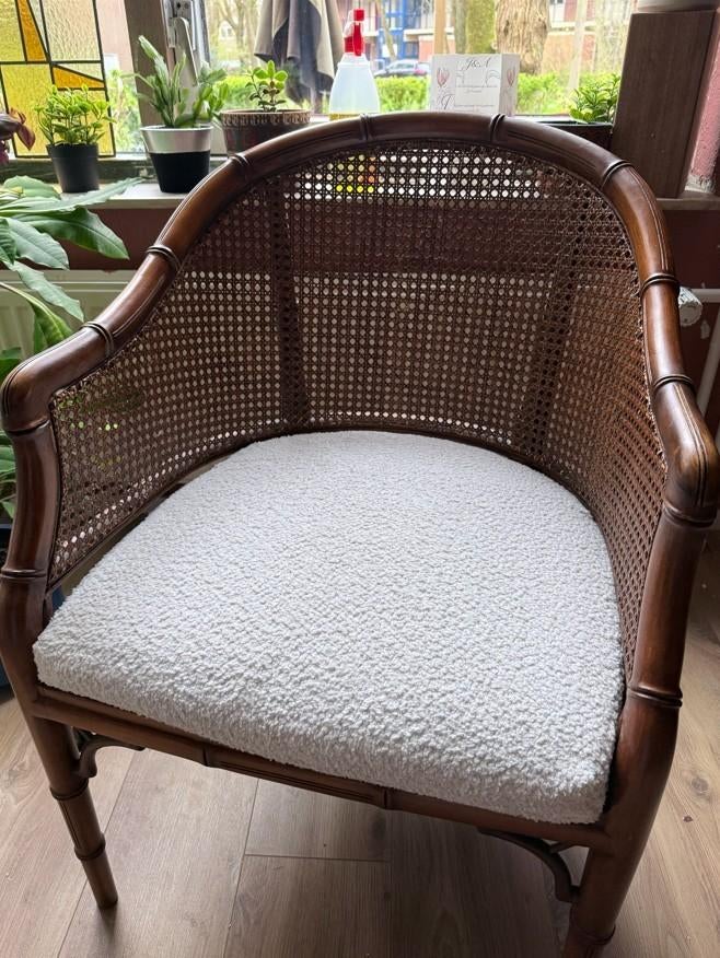 Vintage rotan/bamboe kuipstoel – heerlijke zitter!, Ophalen, Gebruikt, Bruin, Vintage