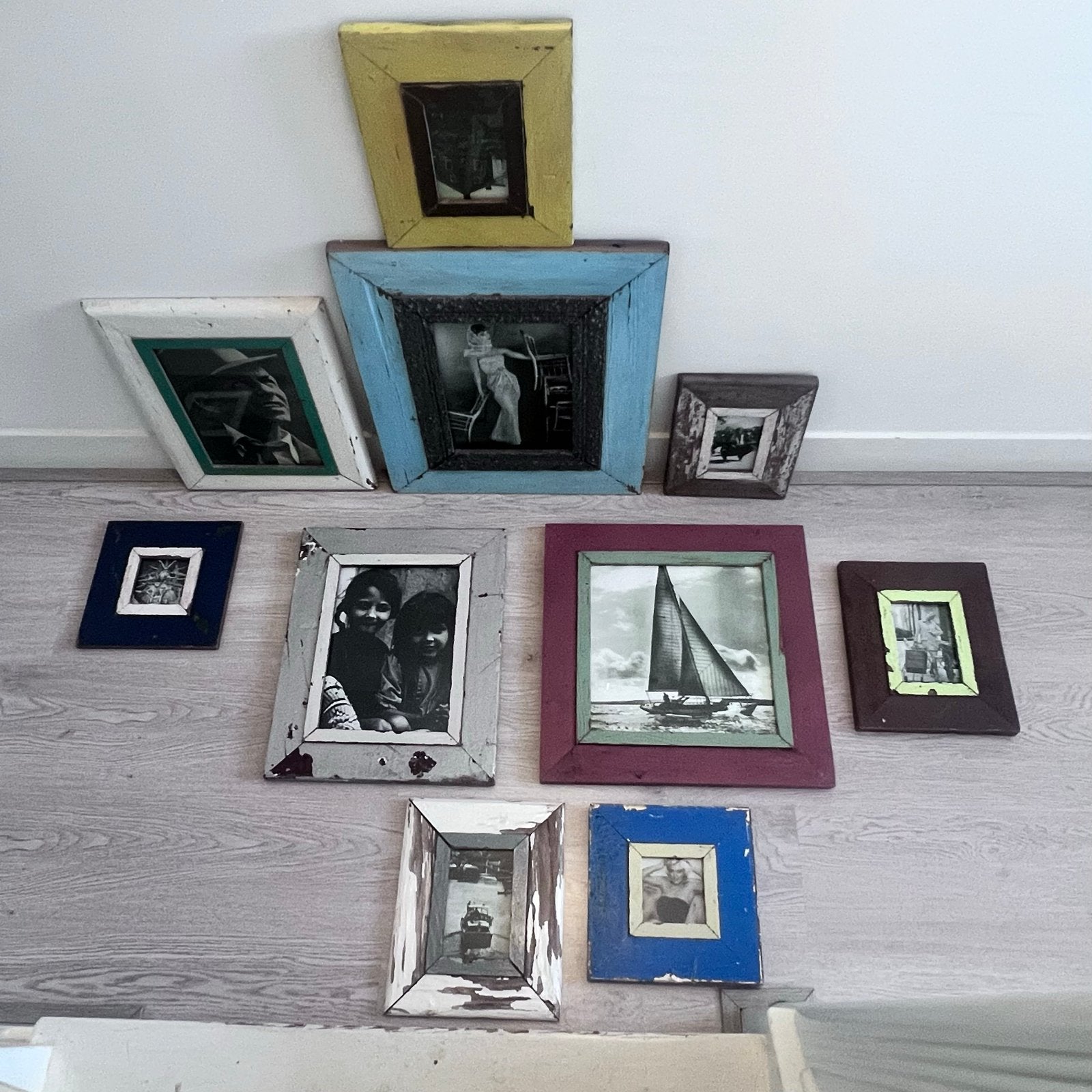 10 Luna Design fotolijsten van sloophout met glas, Ophalen, Gebruikt, Fotolijst, Met glas