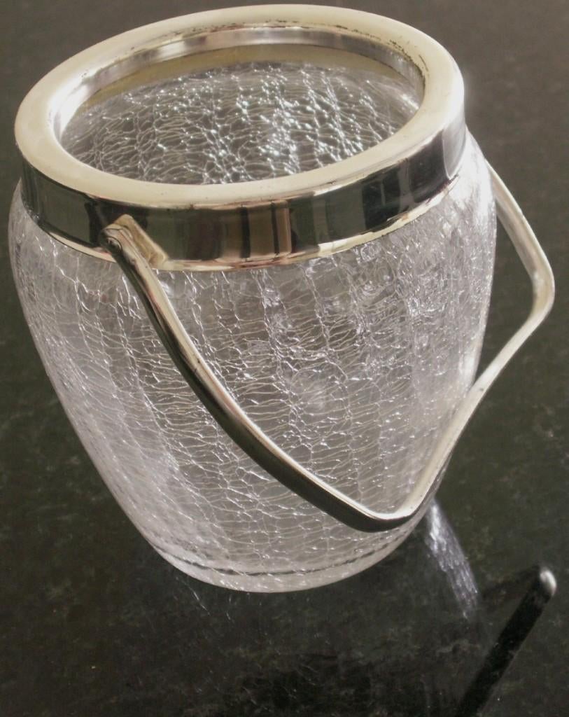 Vintage ijsemmer icraquelé glas verzilverde rand jaren 50/60, Ophalen of Verzenden