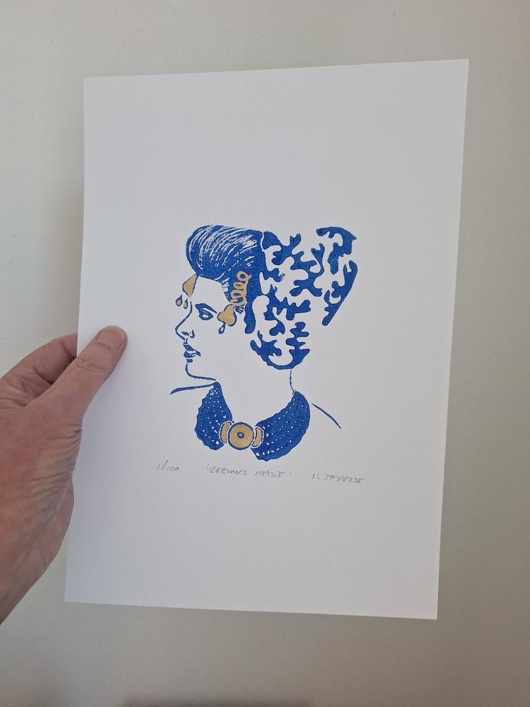 Unieke linoprint 'Zeeuws Meisje' - Gelimiteerde editie, Ophalen of Verzenden